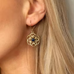 Flower of life örhänge i brons med onyx