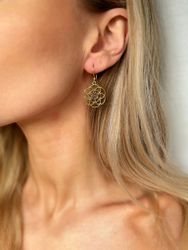 Flower of life örhänge i brons med rosenkvarts