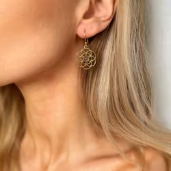 Flower of life örhänge i brons med rosenkvarts