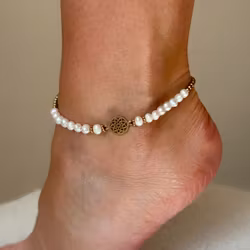Fotlänk med sötvattenspärlor, mässing och flower of life