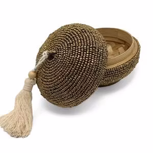 Ask med glaspärlor guld