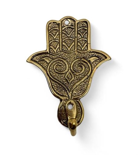 Hamsa hand fatimas hand krok i guldfärgad brons