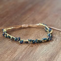 Armband blomma guld/havsblå