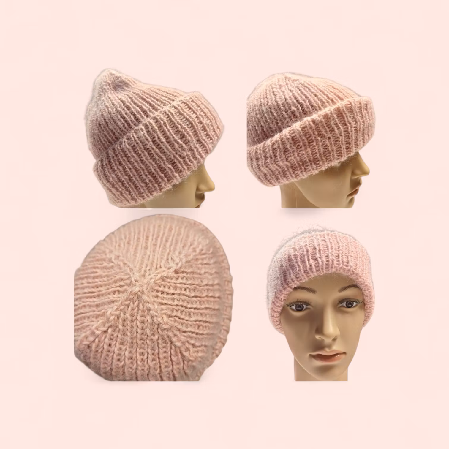 Stickad ljusrosa mössa