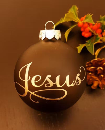 Sort julekule med Jesus