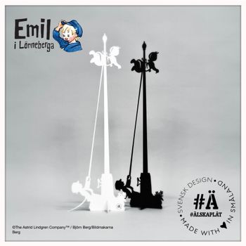 Emil hoists Ida on the flagpole