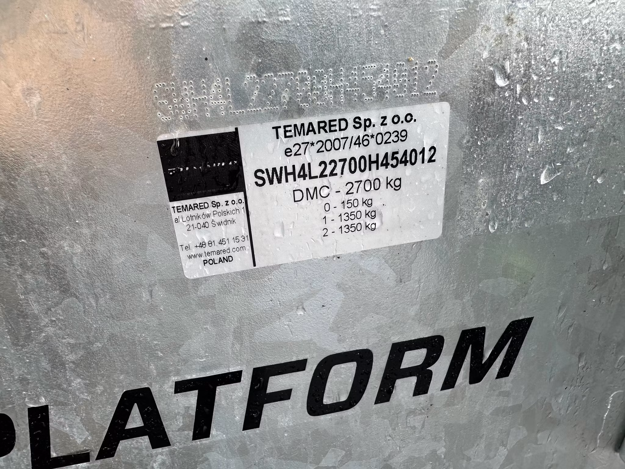 Plattformssläp 4521 Temared 2700kg