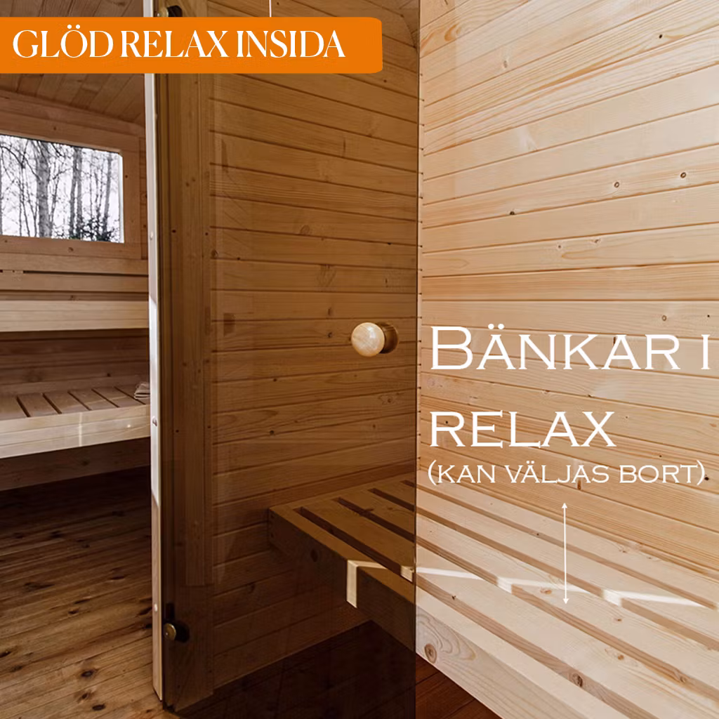GLÖD Vedeldad Bastu med Relax 3m (1 rum+relax)