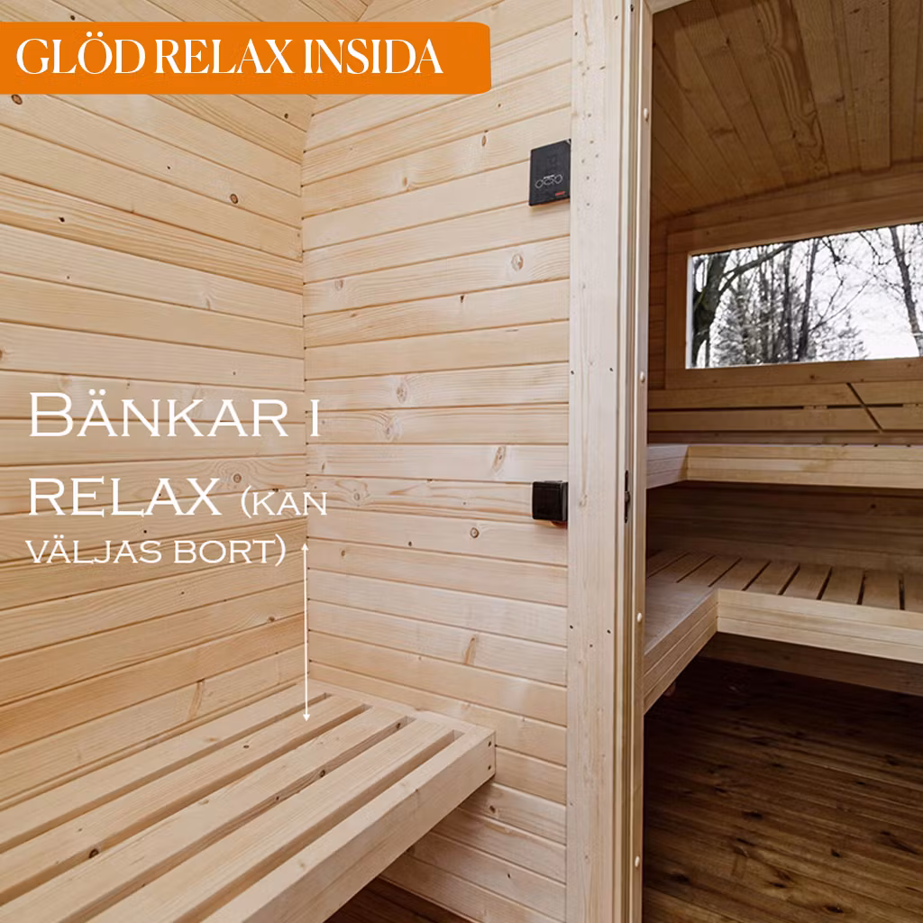 GLÖD Vedeldad Bastu med Relax 3m (1 rum+relax)