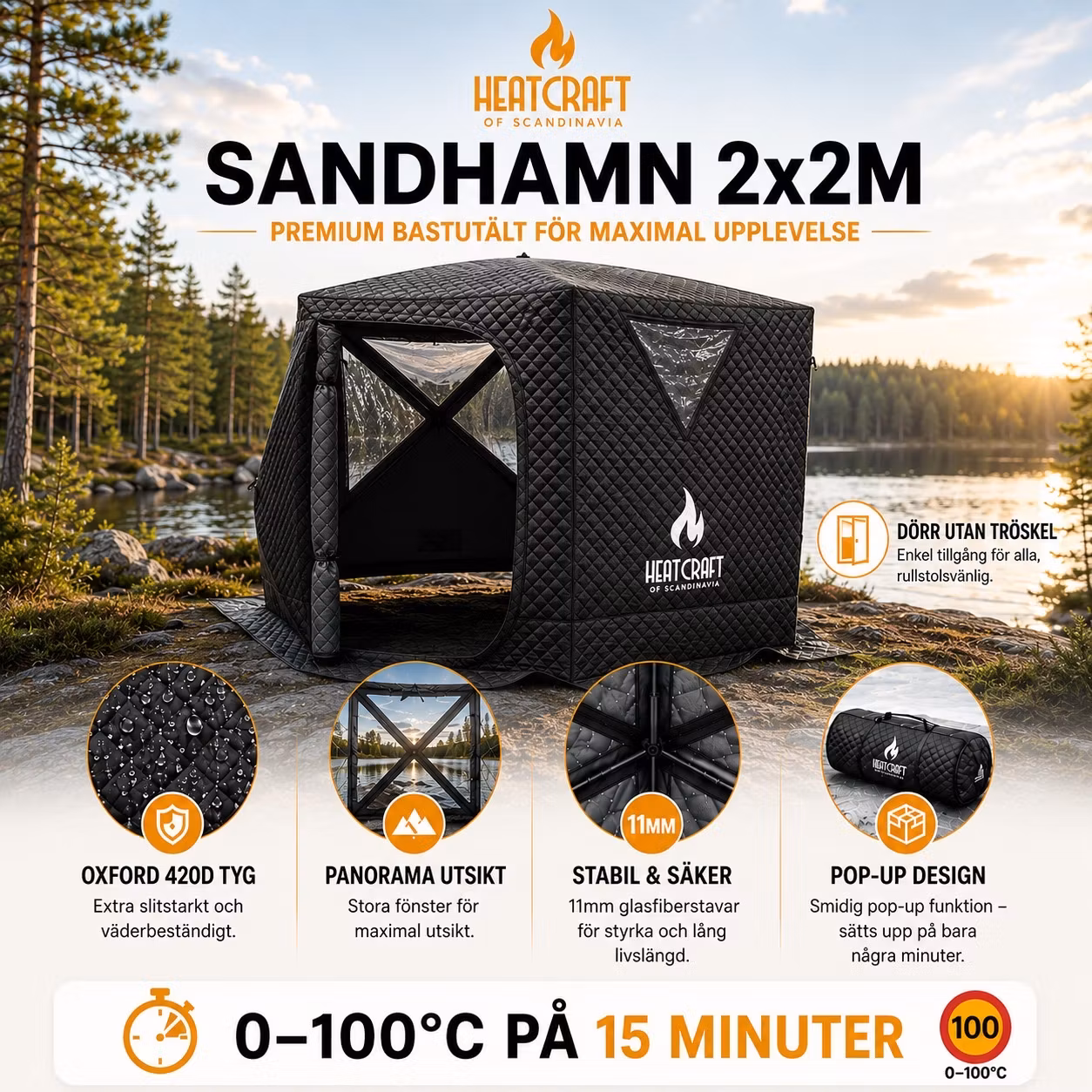 Heatcraft Bastutält Sandhamn 200×200 cm