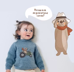 Garn- og broderipakke: Traktor Finn (Blå)