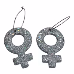 Kvinnosymbol på ring (silver/glitter)