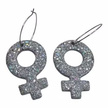 Kvinnosymbol på ring (silver/glitter)