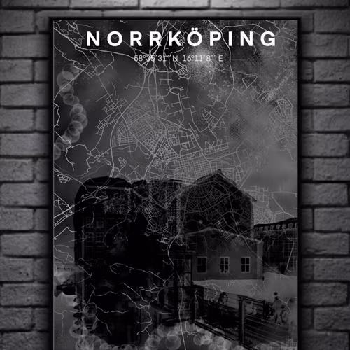 NORRKÖPING bron digital art print 50x70cm black/white