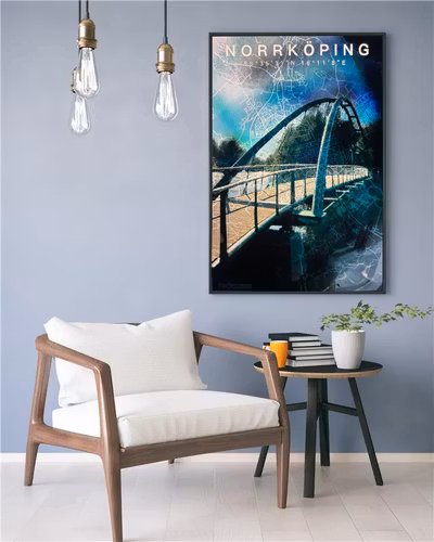 NORRKÖPING Femöresbron grönblå digital artprint 50c70cm
