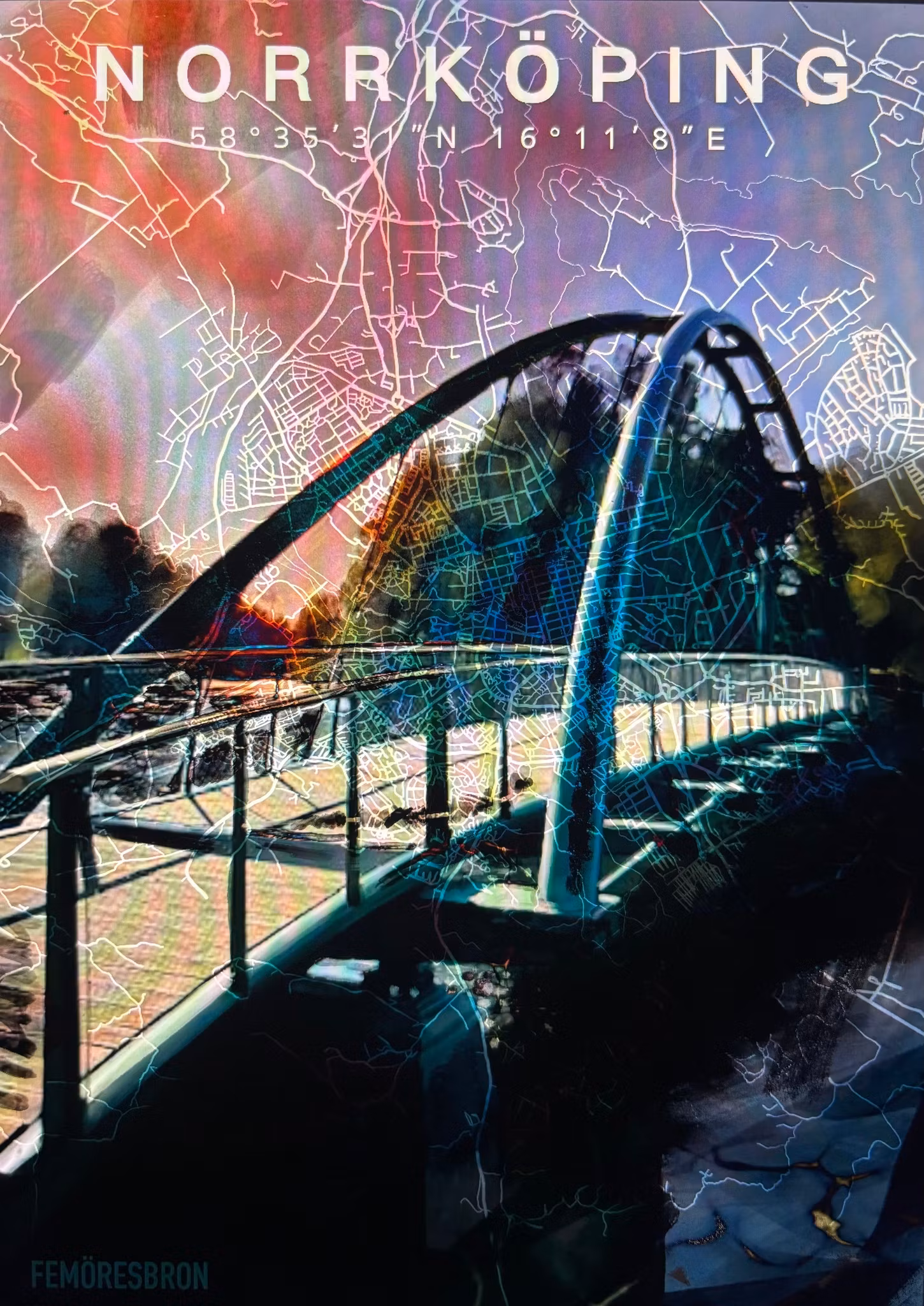 NORRKÖPING Femöresbron rosa Digital artprint 50x70cm