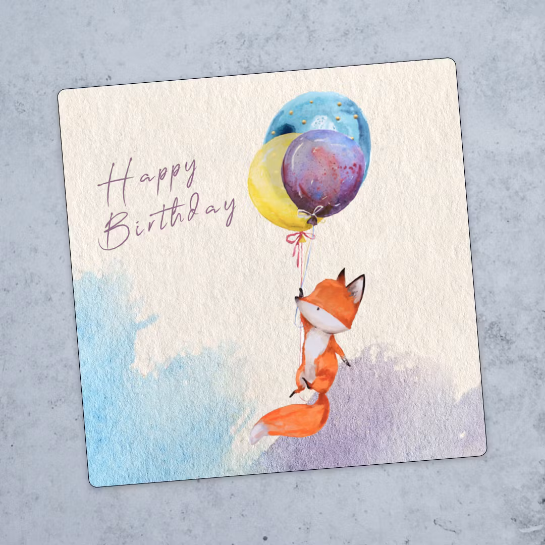 Fox Ballon Birthday Card