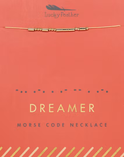 Lucky Feather - Morse-Code Gold Necklace - DREAMER