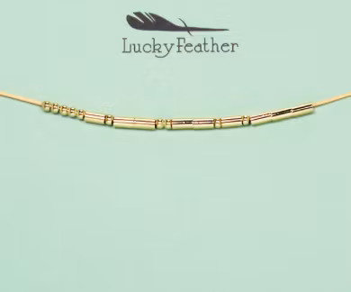 Lucky Feather - Morse-Code Gold Necklace - HAPPY