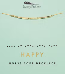 Lucky Feather - Morse-Code Gold Necklace - HAPPY