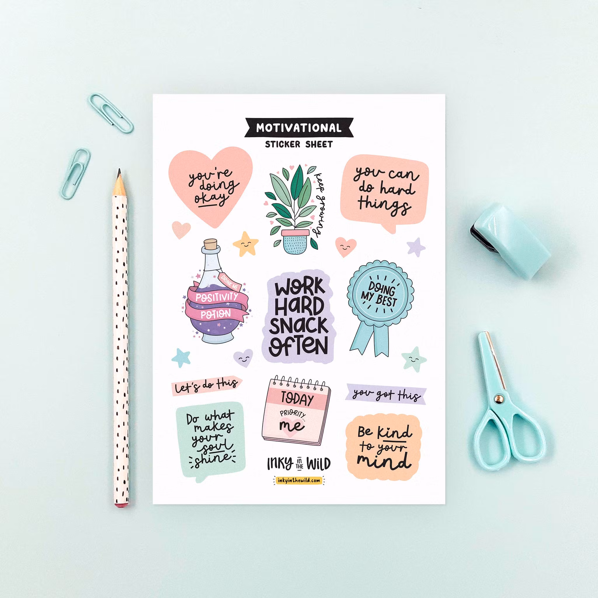 Inky in The Wild - Motivational Sticker Sheet- by Inky in the Wild
