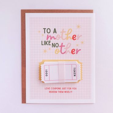Curated for you Gift - Mothers Day Coupons Card - "to a mother like no other"