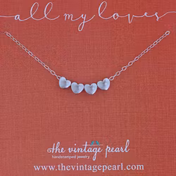 The Vintage Pearl - "All My Loves Gold Necklace" - 4 Hearts - Silver