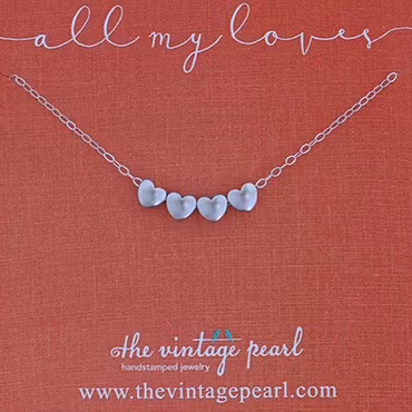 The Vintage Pearl - "All My Loves Gold Necklace" - 4 Hearts - Silver