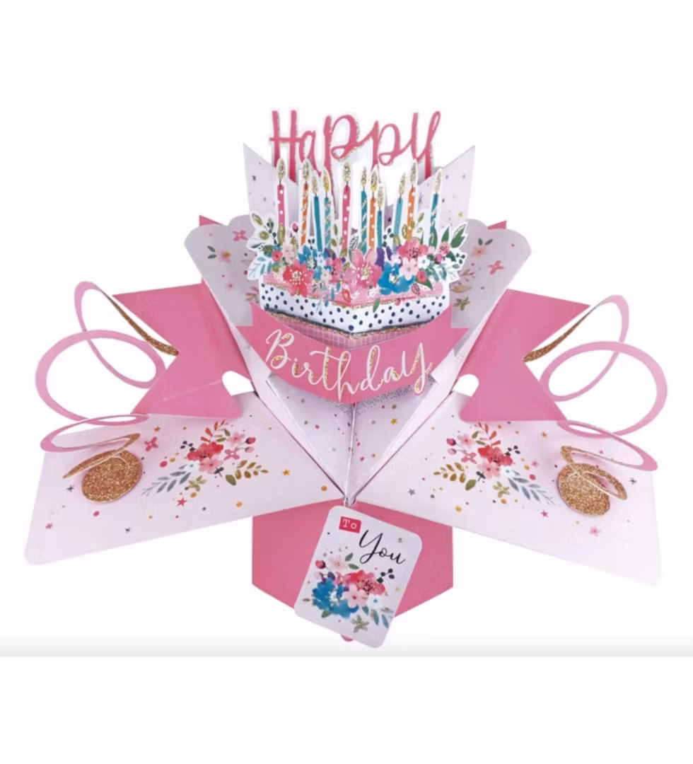 Second Nature  Pop-up Card - Pink Birthday Cake