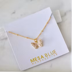 Mesa Blue - Gullbelagt Enamel Sommerfugl kjede