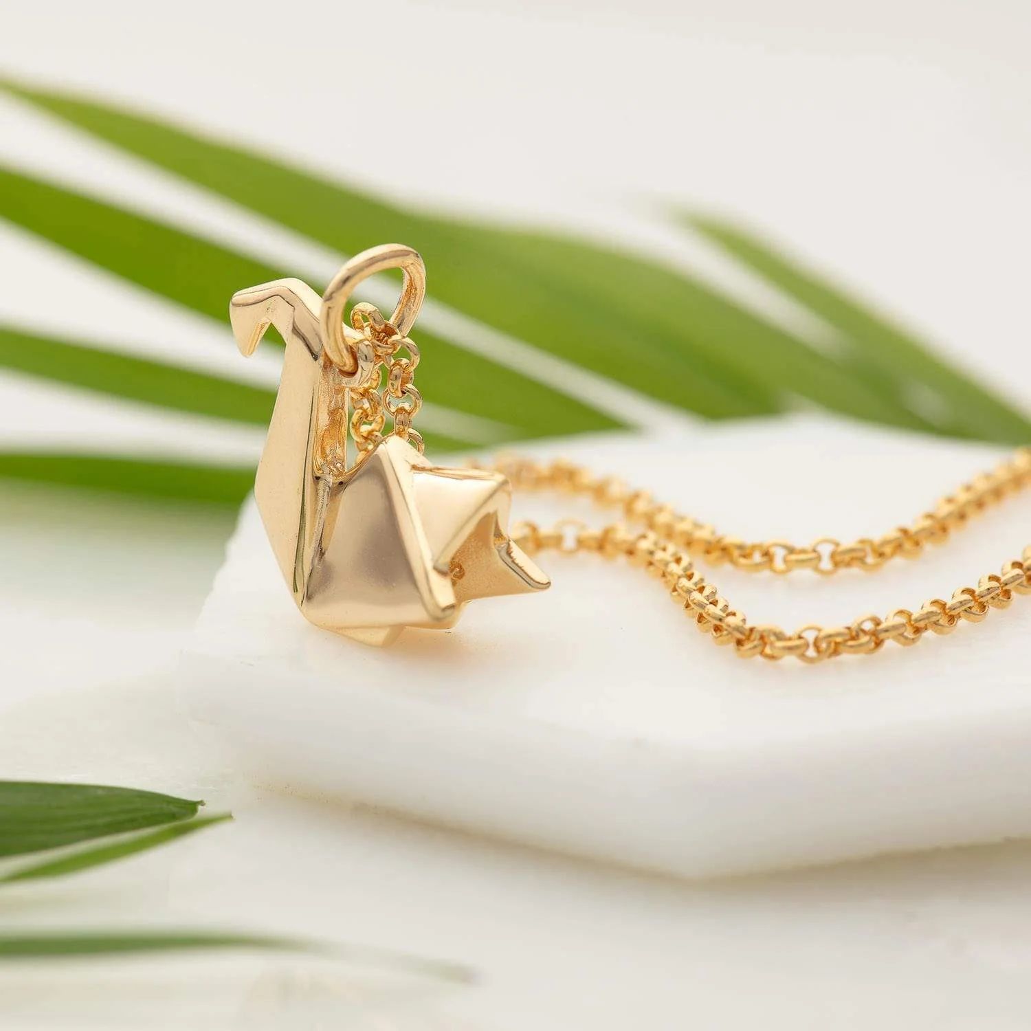 Lily Charmed - Origami Swan  Gold Necklace