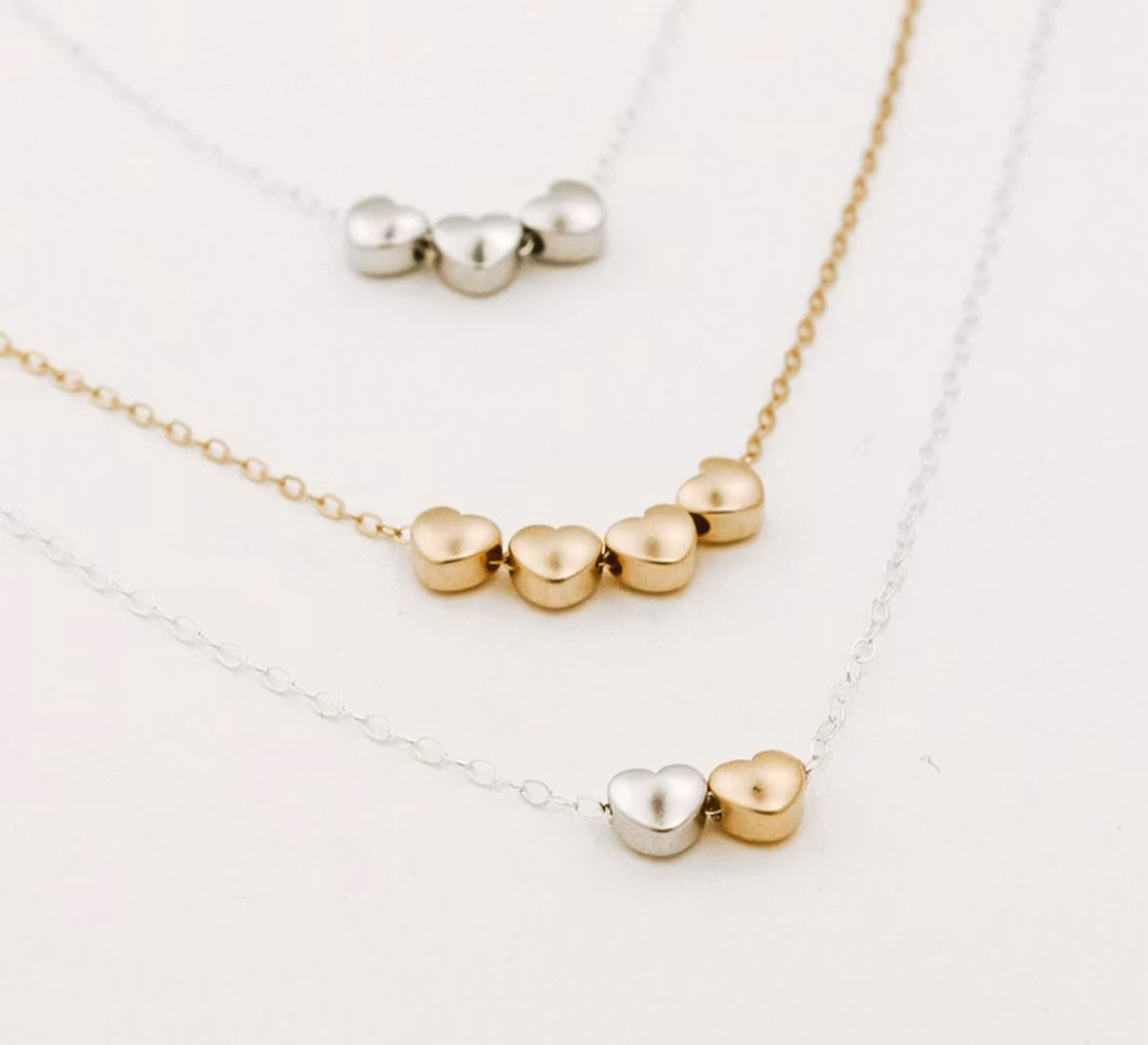 The Vintage Pearl - "All My Loves Gold Necklace" - 3 Hearts