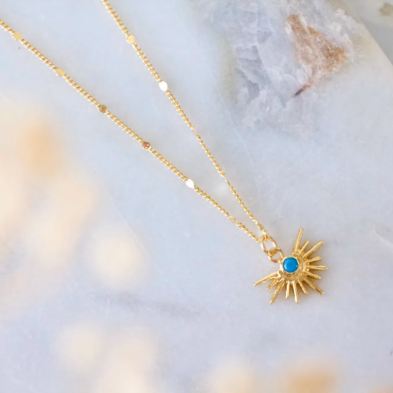 Mesa Blue - Turquoise Starburst  Gold Necklace