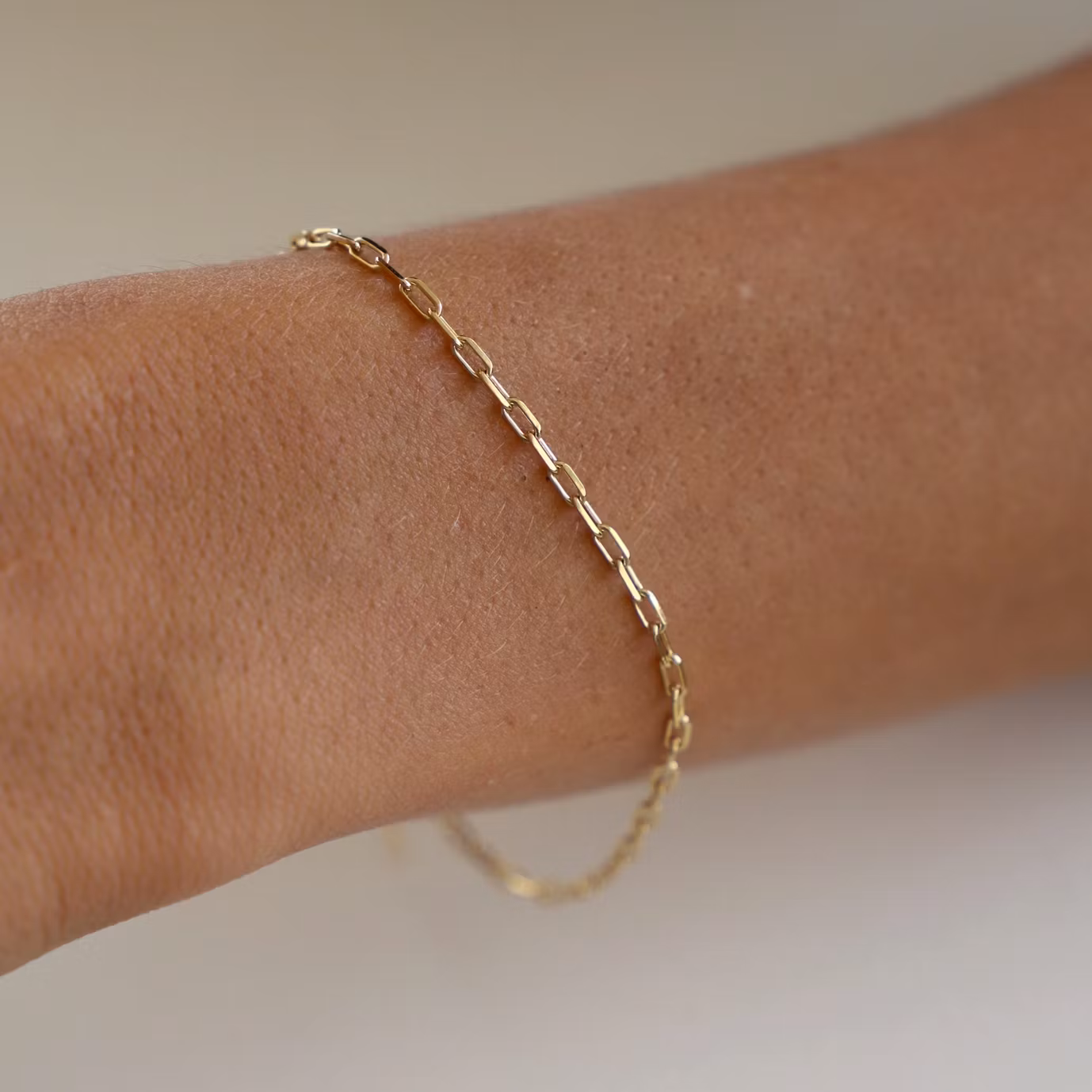 Katie Waltman - Miniature Paperclip Chain Gold Bracelet