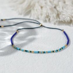 Mini Glass Beads Armbånd - Blått/gull