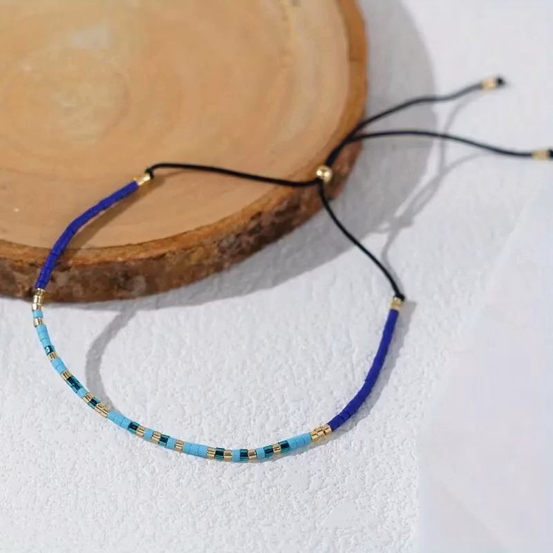 Mini Glass Beads Armbånd - Blått/gull