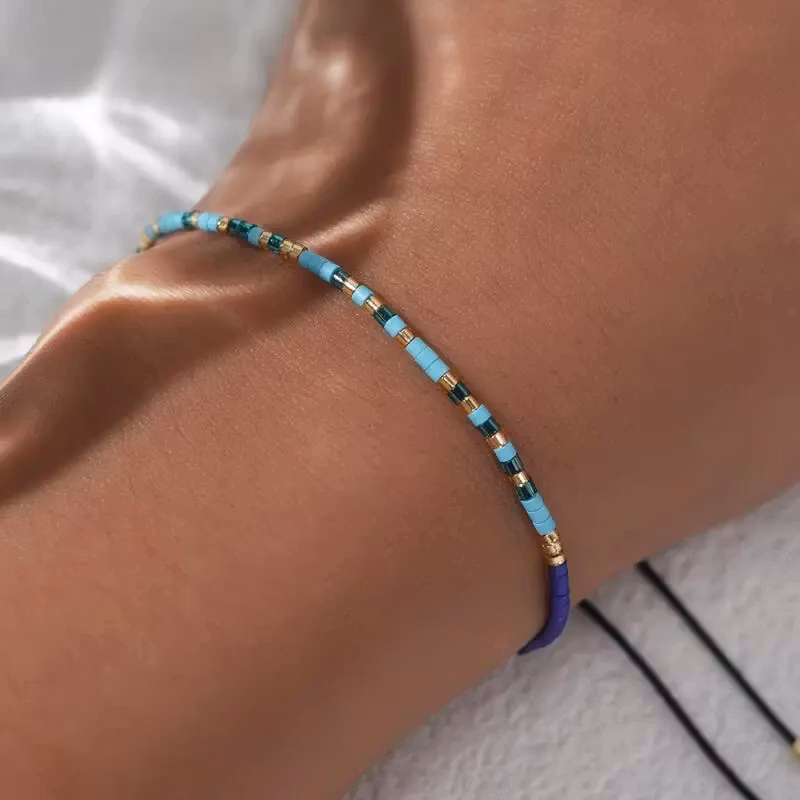 Mini Glass Beads Armbånd - Blått/gull