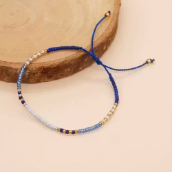 Mini Glass Beads Armbånd - Blå/hvit/gull