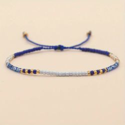 Mini Glass Beads Armbånd - Blå/hvit/gull