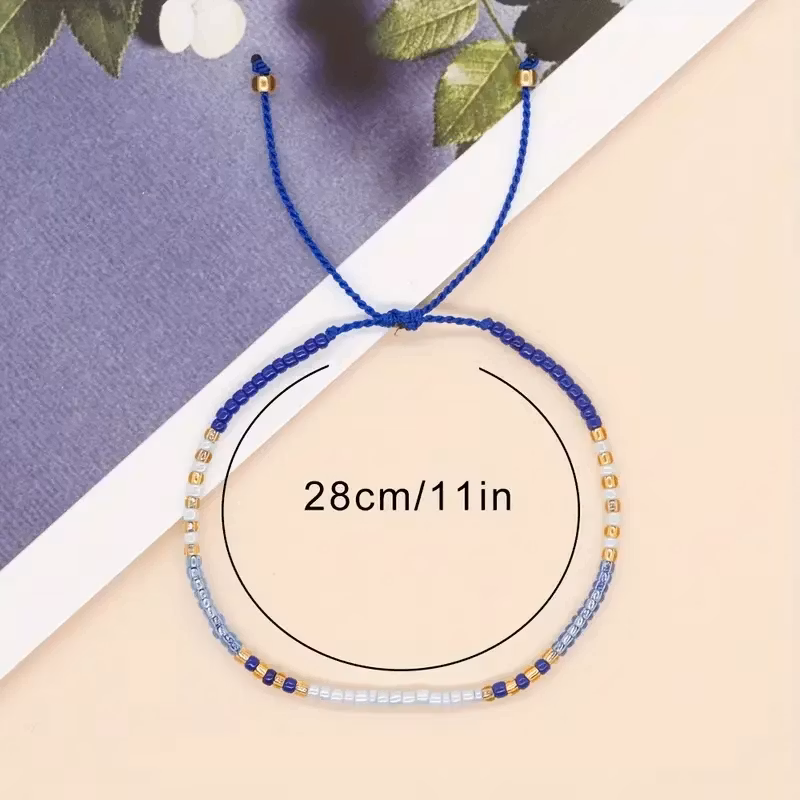 Mini Glass Beads Armbånd - Blå/hvit/gull