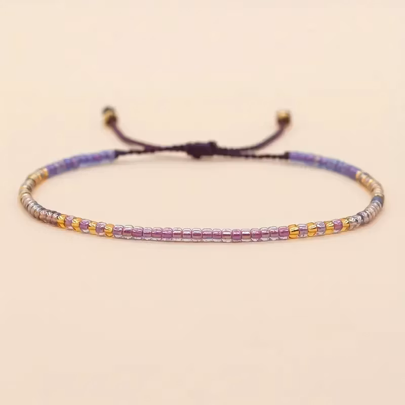 Mini Glass Beads Armbånd - Lilla/gull