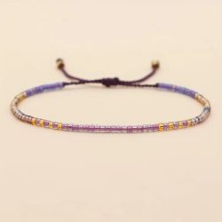 Mini Glass Beads Armbånd - Lilla/gull