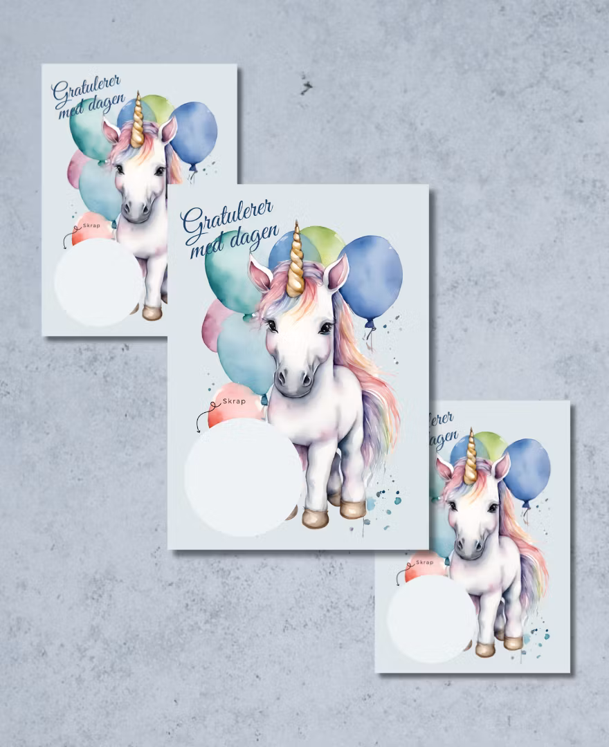 3pk Bursdag Skrapekort - Enhjørning