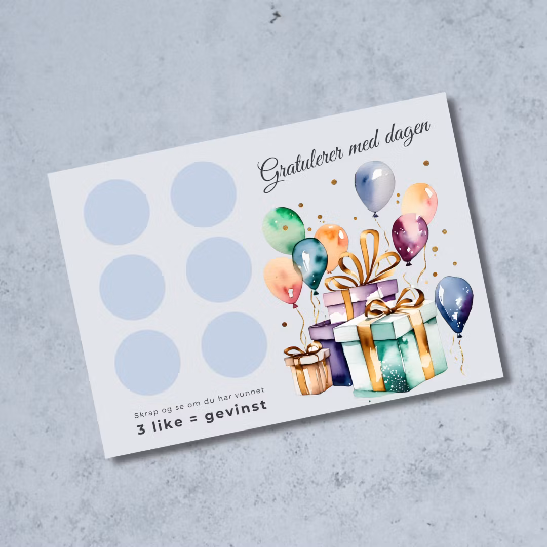 Skrap og vinn - Bursdagskort