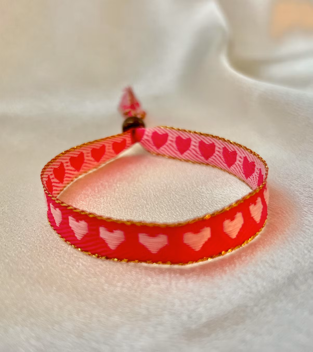 Ribbon Bracelet - Pink Hearts
