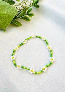 Mini Beads Armbånd - Blomster Grønn