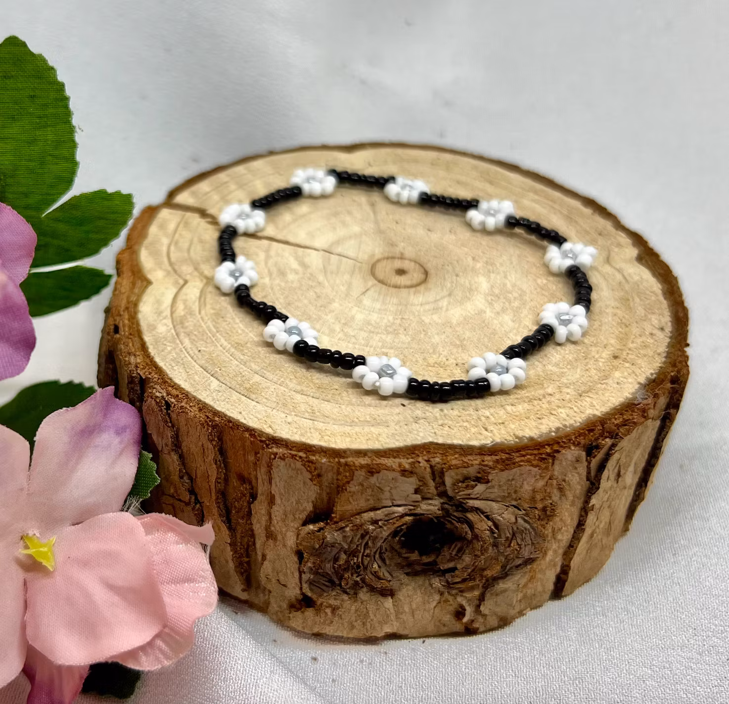 Mini Beads Armbånd - Blomster Sort