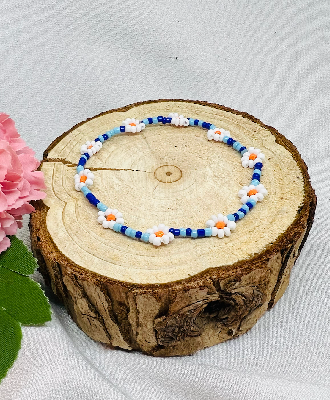 Mini Beads Armbånd - Blomster Blå