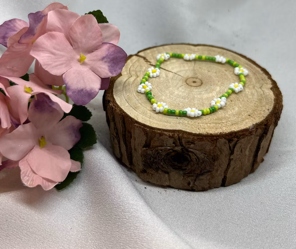 Mini Beads Armbånd - Blomster Grønn