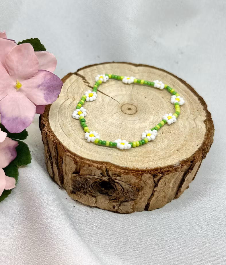 Mini Beads Armbånd - Blomster Grønn